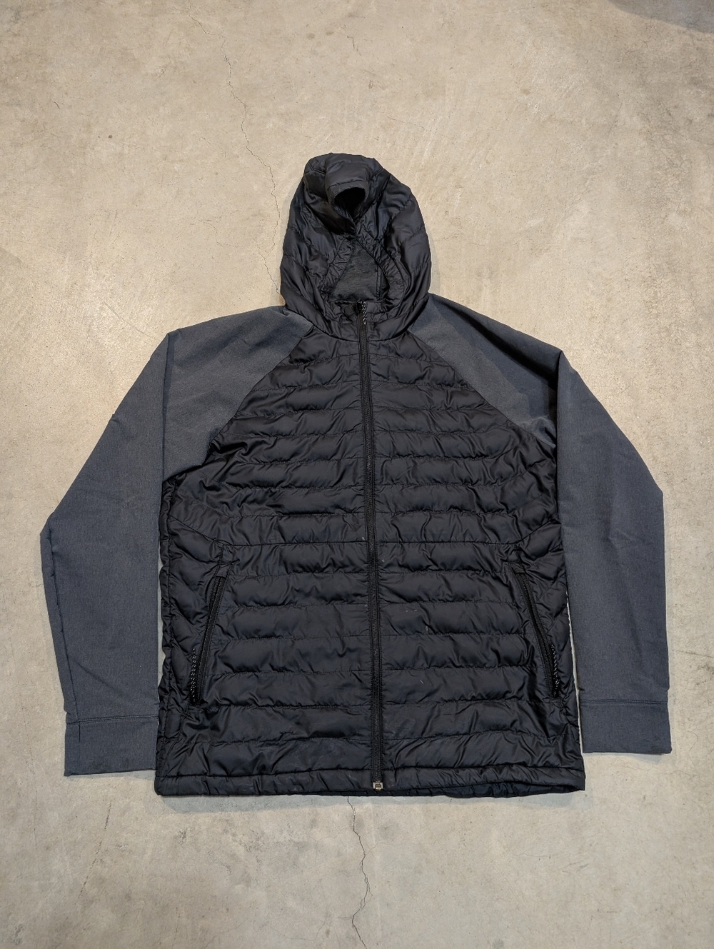 Columbia Men's L Hybrid Quilted Hooded Puffer Jacket Black Gray Flaws
